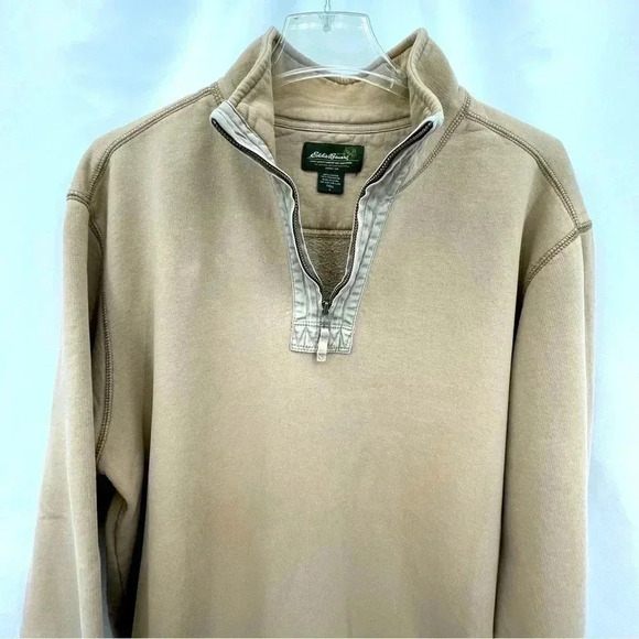 Eddie Bauer Men's Sweatshirt Tall Large Tan 1/4 Zip Closure Long Sleeve - Picture 3 of 10